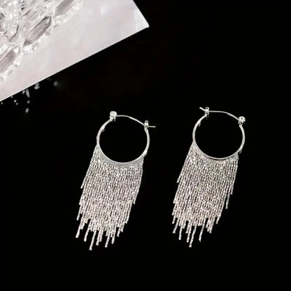 Silvery Sparkling Tassel Design Dangle Earrings