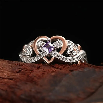 Delicate Purple Sapphire Women's Heart Two-Tone Ring