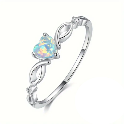 Shining Opal In Heart Sterling Silver Ring