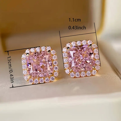 Luxurious Pink Artificial Gemstone Stud Earrings