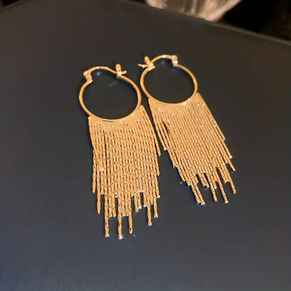 Silvery Sparkling Tassel Design Dangle Earrings