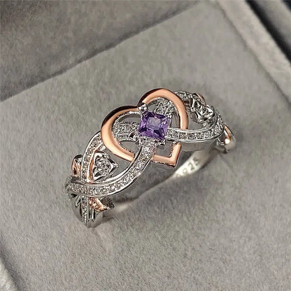 Delicate Purple Sapphire Women's Heart Two-Tone Ring